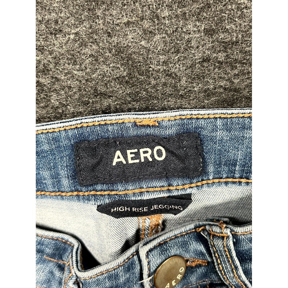 Aero Jeans Womens 2 Blue Denim Cotton Stretch Distressed High Rise Jegging - Picture 5 of 10